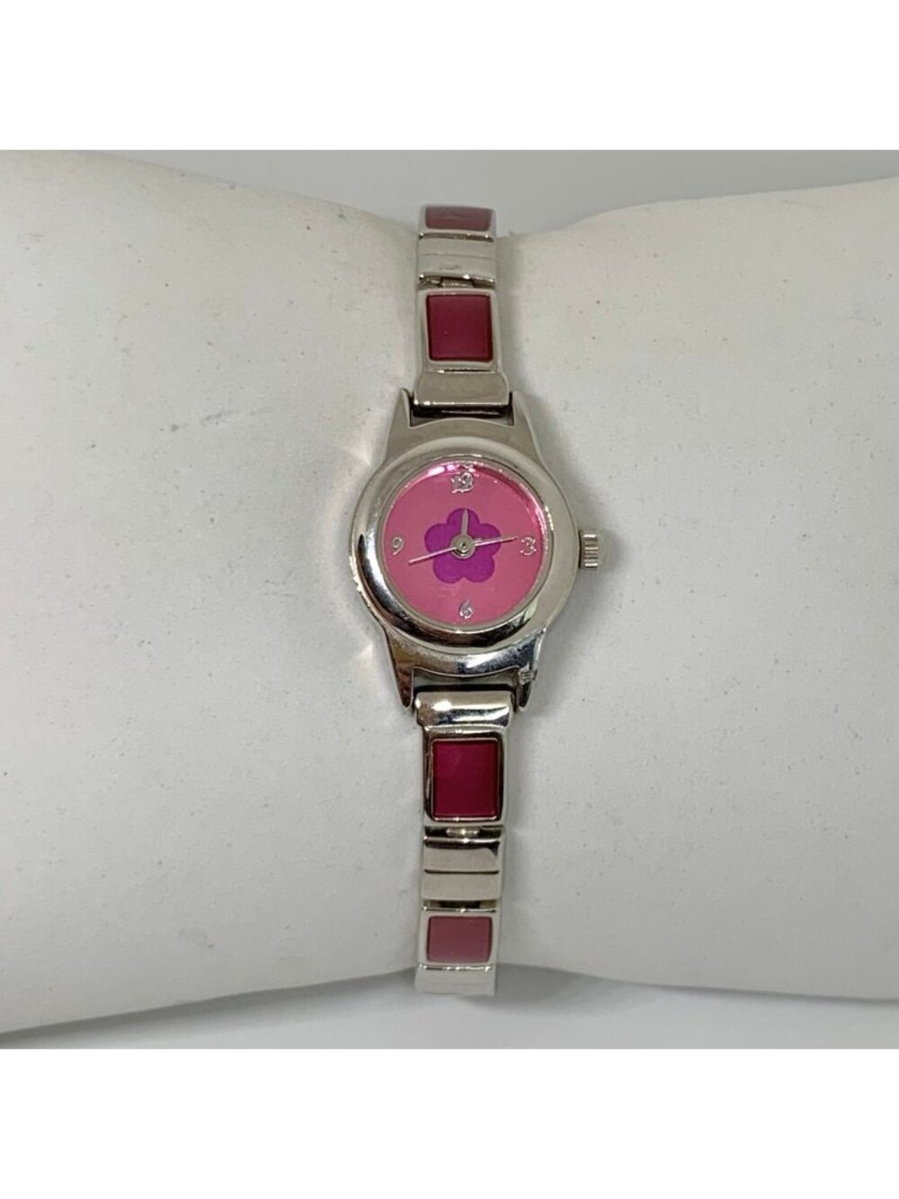 Advance women’s watch silver tone pink dial 18mm quartz pink stones running